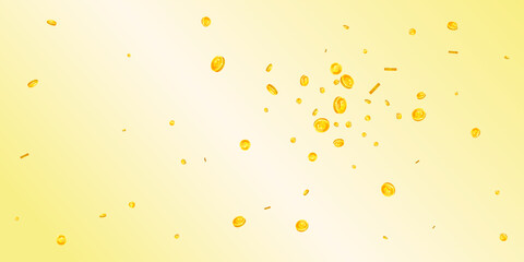 British pound coins falling. Scattered gold GBP