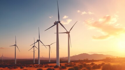 Obraz premium Wind turbine with solar panels and clean energy concept, wind turbine power supply.