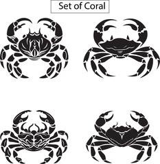 black and white crab silhouette set, set of scorpion silhouette