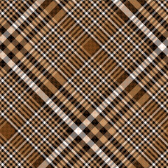 Check Plaid Seamless Pattern, Diagonal Gingham Simple Pixel Textured In Brown, Beige and Black with Hounds Tooth Tartan, Trendy Fashion Check Textures