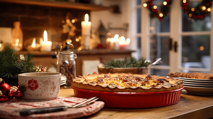 Fototapeta premium Christmas pie, holiday recipe and home baking, meal for cosy winter English country dinner in the cottage, homemade food and british cuisine