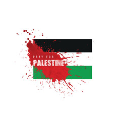 Pray for Palestine banner. Stop war. Abstract flag in the shape of blood stroke.