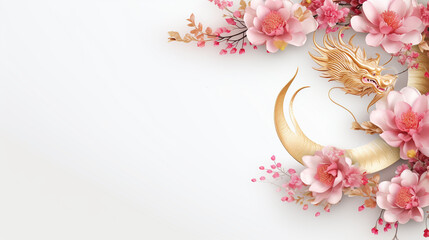 Chinese new year, Year of Dragon,lunar new year,golden dragon,festival,pink peony, lanterns, chinese lanterns, lamp, moon,Greeting card,paper cut,wall paper, background,with space for your text