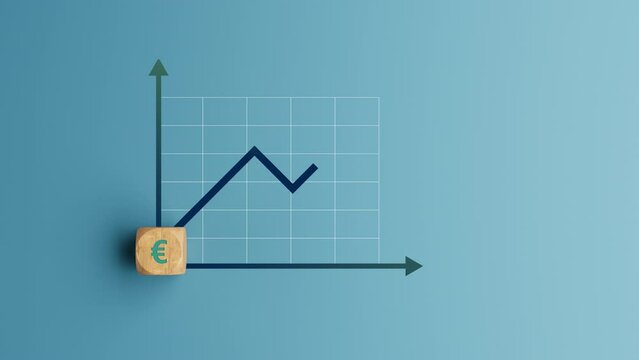 Euro growth. a dice with euro symbol showing rise in euro value
