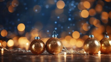 Sparkling Golden Christmas Ornaments Decoration Defocused Bokeh Background