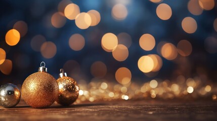 Sparkling Golden Christmas Ornaments Decoration Defocused Bokeh Background