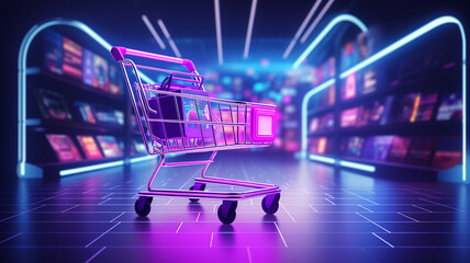 Shopping trolley in neon light