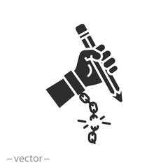 icon of hand holding a pencil, breaking chain, stop exploitation and start education, flat symbol - editable stroke vector illustration