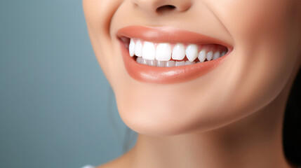 Fototapeta premium Beautiful young woman with healthy teeth on color background, closeup