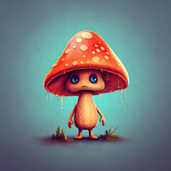 3D Illustration of mushroom character that is drawn in cartoon style, AI Generated
