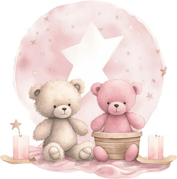 Clear Background: Sweet Teddy Bear in Pink for Nursery Theme Clipart