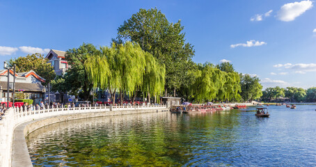 Panorama of the willow trees at the Qianhai lake in Beijing, China