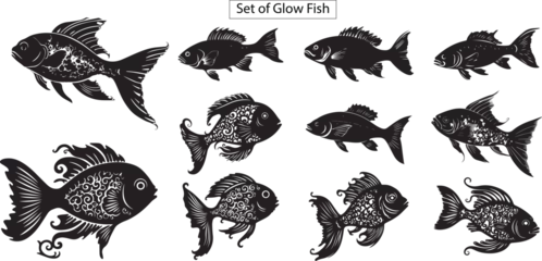 Fotobehang Set of goldfish silhouette, sea animal silhouette © Muhammad