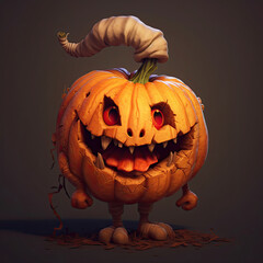 3D Illustration of pumpkin character that is drawn in cartoon style, AI Generated