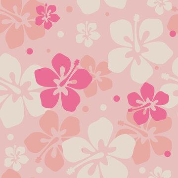 floral tropical Hawaiian seamless pattern background with abstract hibiscus flower. AAPI background, modern creative print. Pink cute summer vacation wallpaper