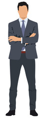 Businessman standing in confident with folded hands. Vector illustration of business person.