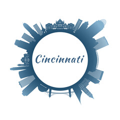 Cincinnati skyline with colorful buildings. Circular style. Stock vector illustration.