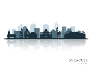 Syracuse skyline silhouette with reflection. Landscape Syracuse, NY. Vector illustration.