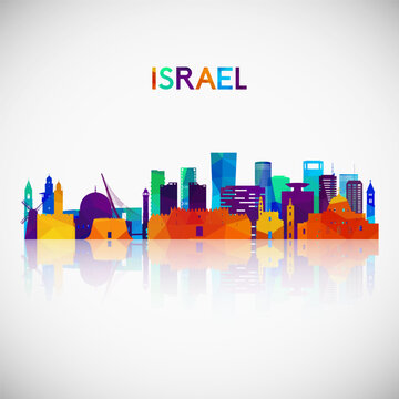 Israel skyline silhouette in colorful geometric style. Symbol for your design. Vector illustration.