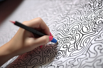 Young female hand drawing doodles on white paper