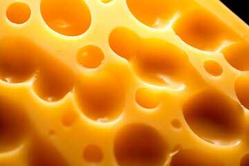 A closeup of cheese with holes like maasdam, emmental or cheddar as background - obrazy, fototapety, plakaty
