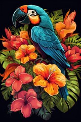 Fototapeta premium Tropical Paradise: Vibrant tropical flora and fauna for a vacation vibe. Professional tshirt design vector