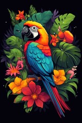 Obraz premium Tropical Paradise: Vibrant tropical flora and fauna for a vacation vibe. Professional tshirt design vector
