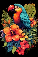 Tropical Paradise: Vibrant tropical flora and fauna for a vacation vibe. Professional tshirt design vector