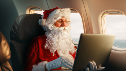 Santa Claus working on board the plane
