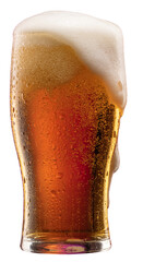 Glass with delicious lager foamy beer isolated on transparent background. Foamy slashes and...