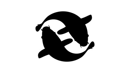 Double Fish Logo, two fish which stands for happiness, harmony, wealth, black isolated silhouette