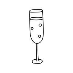Champagne glass vector icon in doodle style. Symbol in simple design. Cartoon object hand drawn isolated on white background.