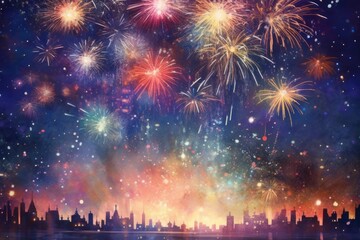 Fototapeta na wymiar Colorful firework with bokeh background. New Year celebration. Ai Generative