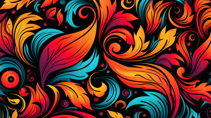 abstract pattern with blue and orange flowers