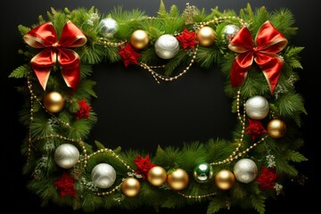 Fototapeta na wymiar Rustic Christmas wreath ornaments a beacon of yuletide charm