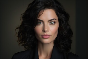 Fototapeta premium Woman, 30s, modern look. black hair, businesswoman, with skin texture,