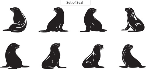 Set of seal silhouette, silhouette set of seals
