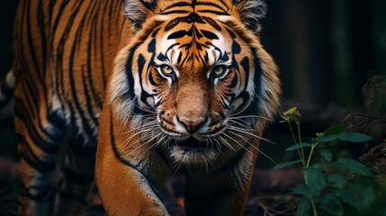 portrait of a stunning tiger, copy space, 16:9