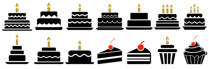 Cake icon set illustration. Birthday food Cake set. Simple Vector Illustration Logo 