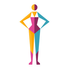 Flat vector logo of a perfect girl made of geometric shapes, suitable for various digital and print applications. Available in EPS, SVG, PNG, and JPEG formats with transparent background. Modern, prof