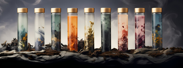 an artistic presentation of organic teas, emphasizing natural colors and textures