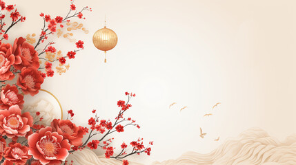 Obraz na płótnie Canvas Chinese new year, Year of Dragon,lunar new year,festival,pink peony, lanterns, chinese lanterns, lamp, moon,Greeting card,paper cut,wall paper, background,white background,with space for your text