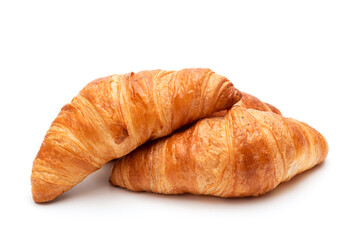 Crispy croissants on a white background close-up. French pastries - 680919249