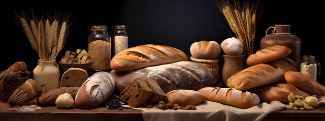 an assortment of artisanal breads, arranged to showcase texture and natural ingredients