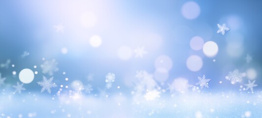 blue bokeh winter background with snowflakes