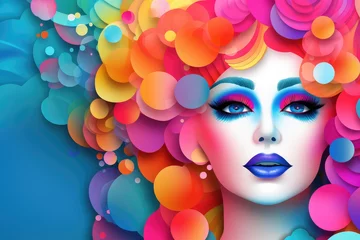 Fotobehang Beautiful drag queen face with colorful abstract background.  © annne