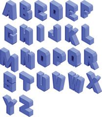Isometric alphabet font isolated color vector Illustration
