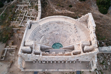 Ariel Panoramic view of Patara Assembly Hall (aka Patara Meclis Binası), Patara Ancient City, Antalya, Turkey