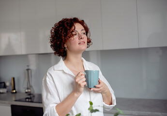 girl drinking coffee in the morning