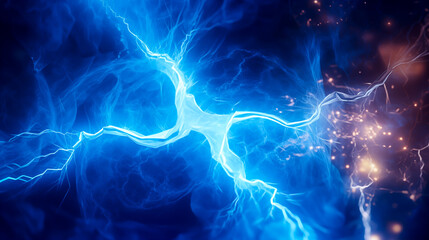 Electric blue energy sparks in a powerful display of electricity.
 - obrazy, fototapety, plakaty
